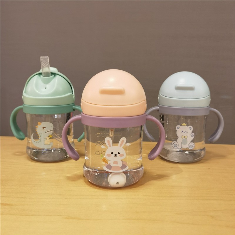 Children's straw, marble straw, water cup, plastic cup for babies to drink, kindergarten children with handle, baby learning to drink cup Specification drawing