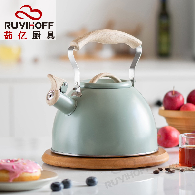 New cross-border light green sound kettle for brewing tea and coffee, 3L European and American sound kettle, light luxury kitchenware with folding handle full figure