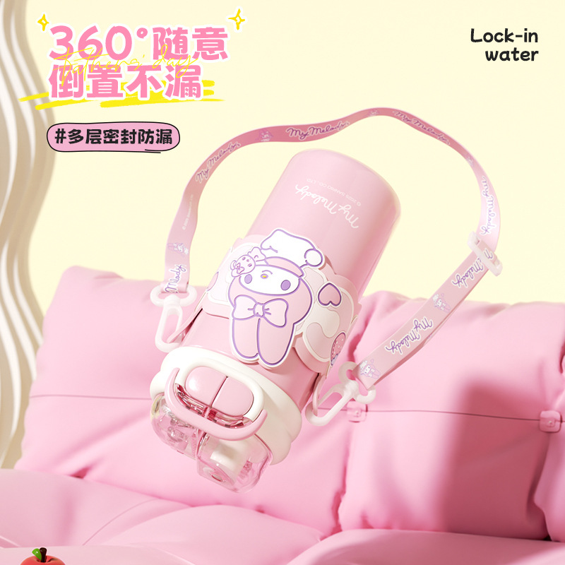 Children's insulated cup 316 large capacity cartoon Sanrio double drinking cup, portable and hand-held with lock design, water cup for girls Specification drawing