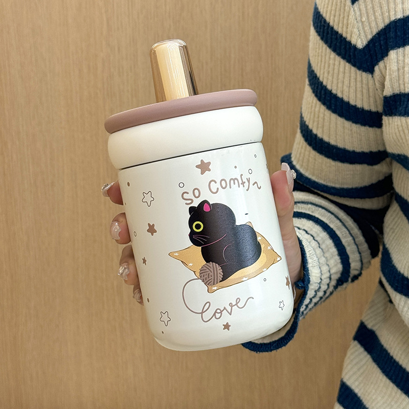Small, simple and cute kitten thermos cup, high-end and exquisite portable water cup, stainless steel drinking cup for easy access Specification drawing