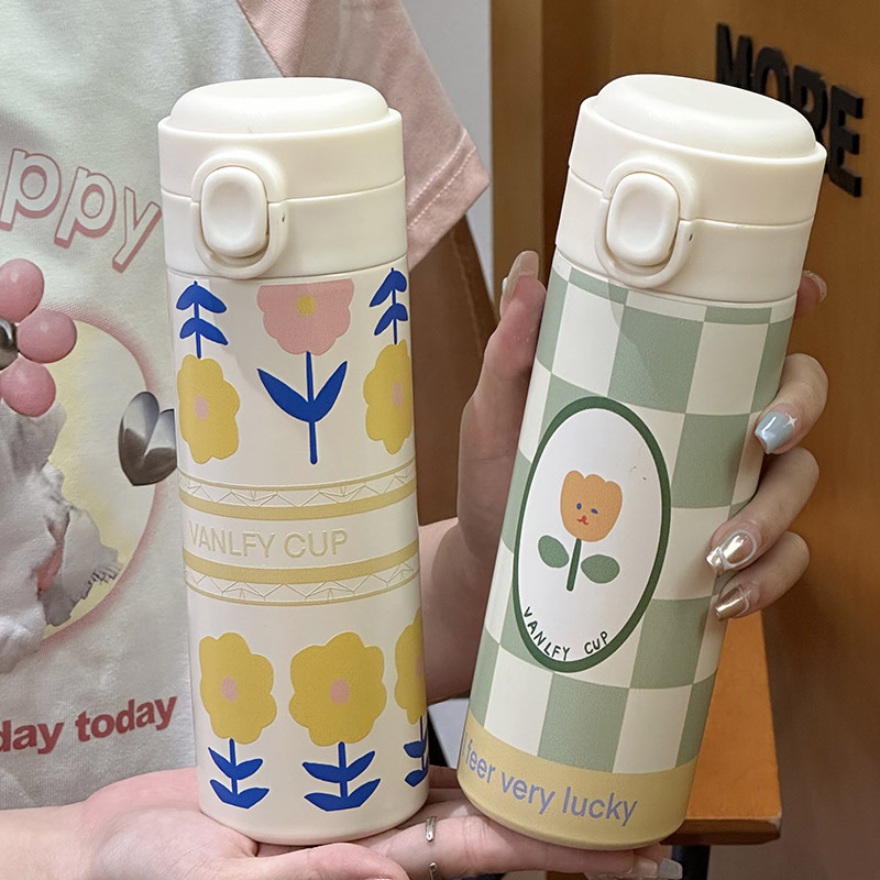 Ins-style cute tulip water cup, fresh and simple Korean style, girlish student insulated cup, portable Specification drawing