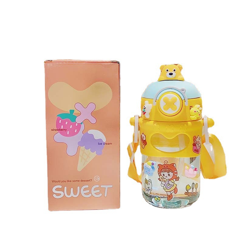 New cross-border cute cartoon bouncing lid straw cup portable outdoor children's plastic water cup Item Picture