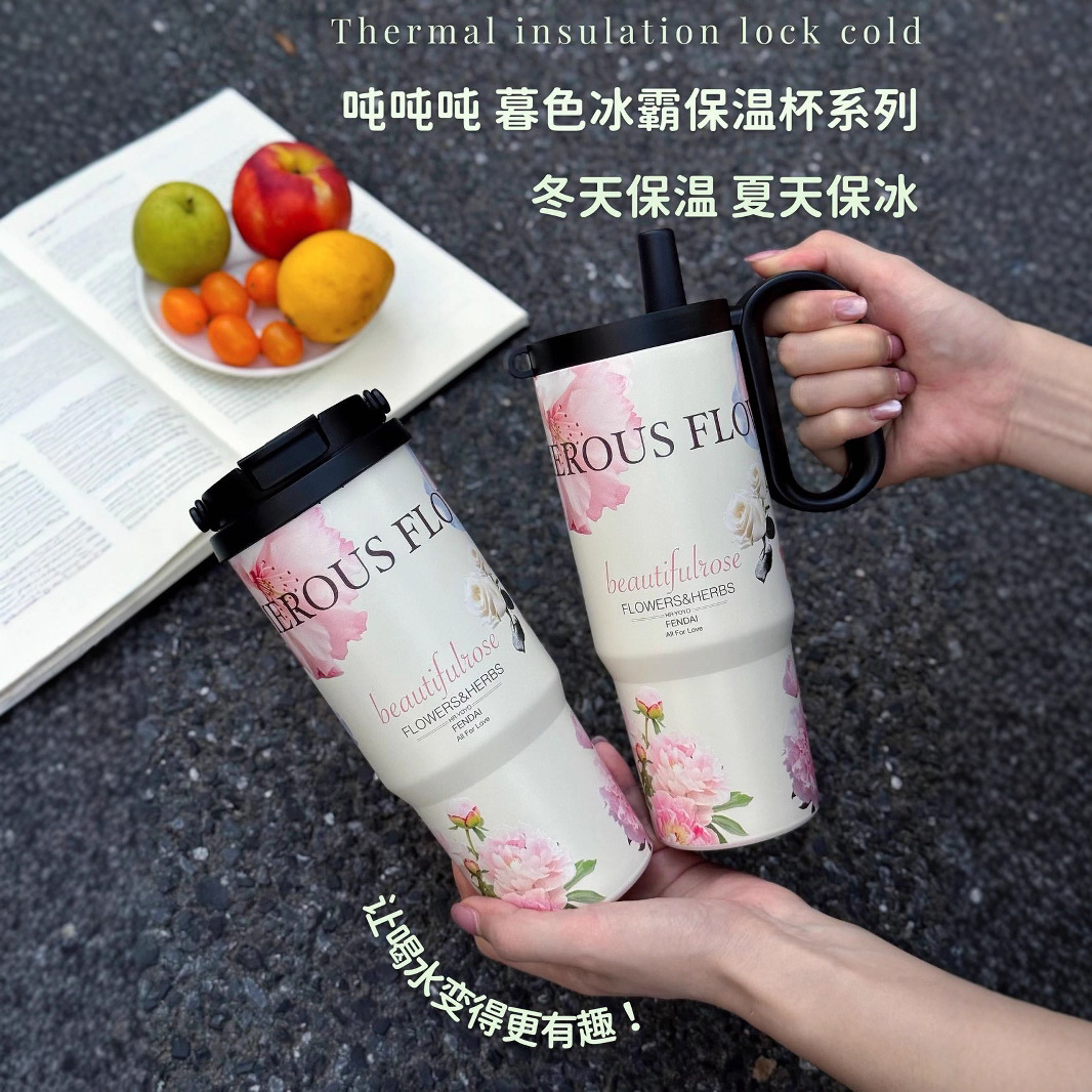 Straws insulated cup for girls, high appearance level, 2025 new light luxury water cup, large-capacity coffee cup for carrying out Specification drawing