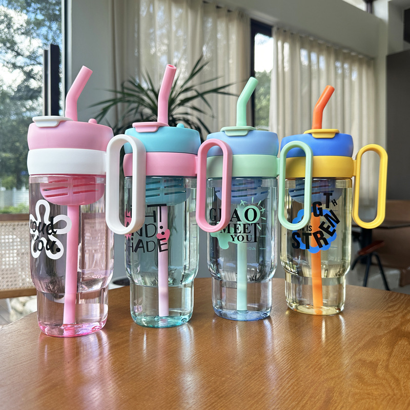 Summer new large-capacity fresh water bottle, high appearance level, simple and elegant, giant water cup for male and female students, double drinking with straw details Picture