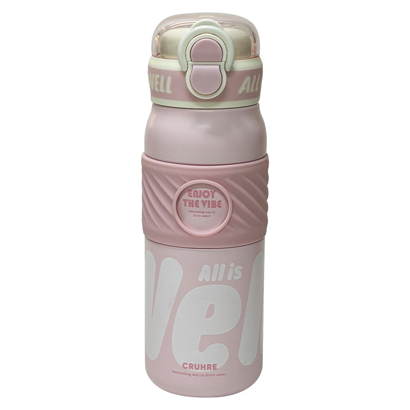 The WELL simple dual-drink thermos cup with a high aesthetic level features a lock design and a sturdy handle for easy carrying. It is a straw cup Item Picture