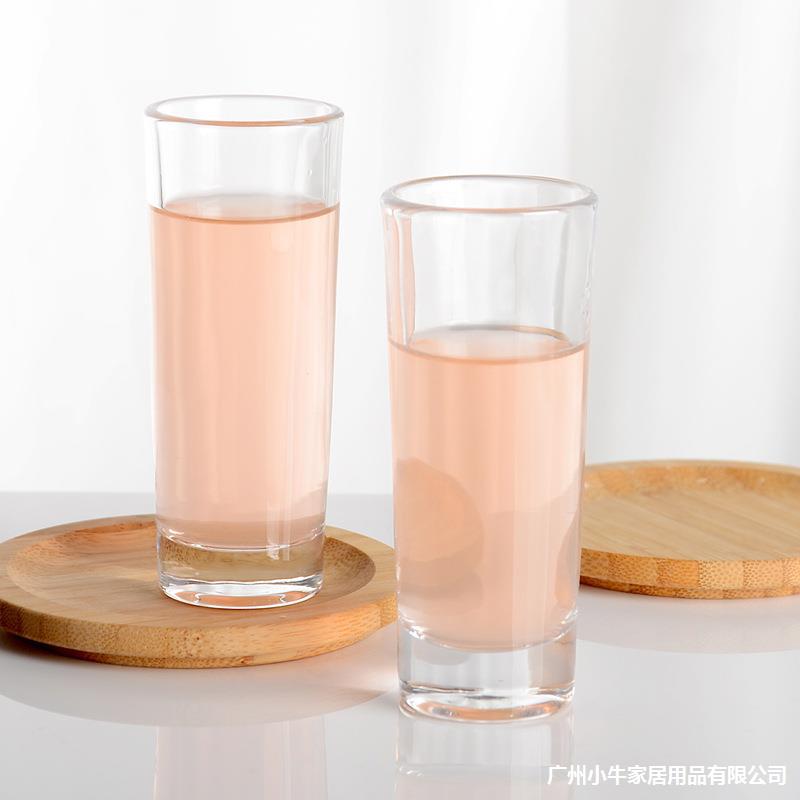 Wholesale of 60ml thick-bottomed glass straight pen holder cups, bullet cups and white spirit swallow cups with LOGO printable Specification drawing