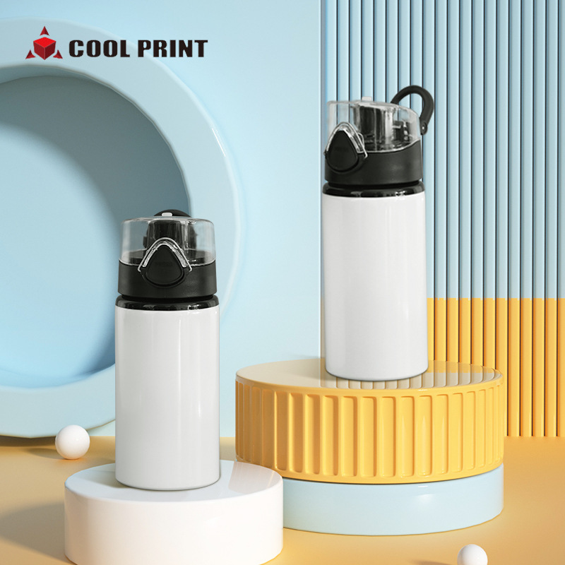 Thermal sublimation coated blank aluminum kettle, portable large-mouth stretchable hand-held lid water bottle, creative student gift water cup full figure