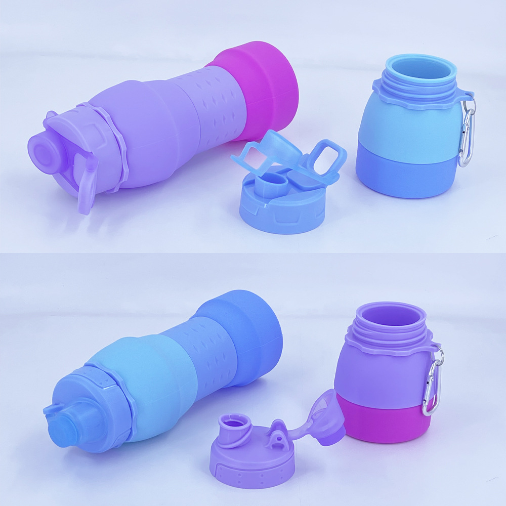 Cross-border best-selling silicone creative color-blocking water bottles, folding and stretchable sports water bottles, outdoor cycling folding water cups details Picture