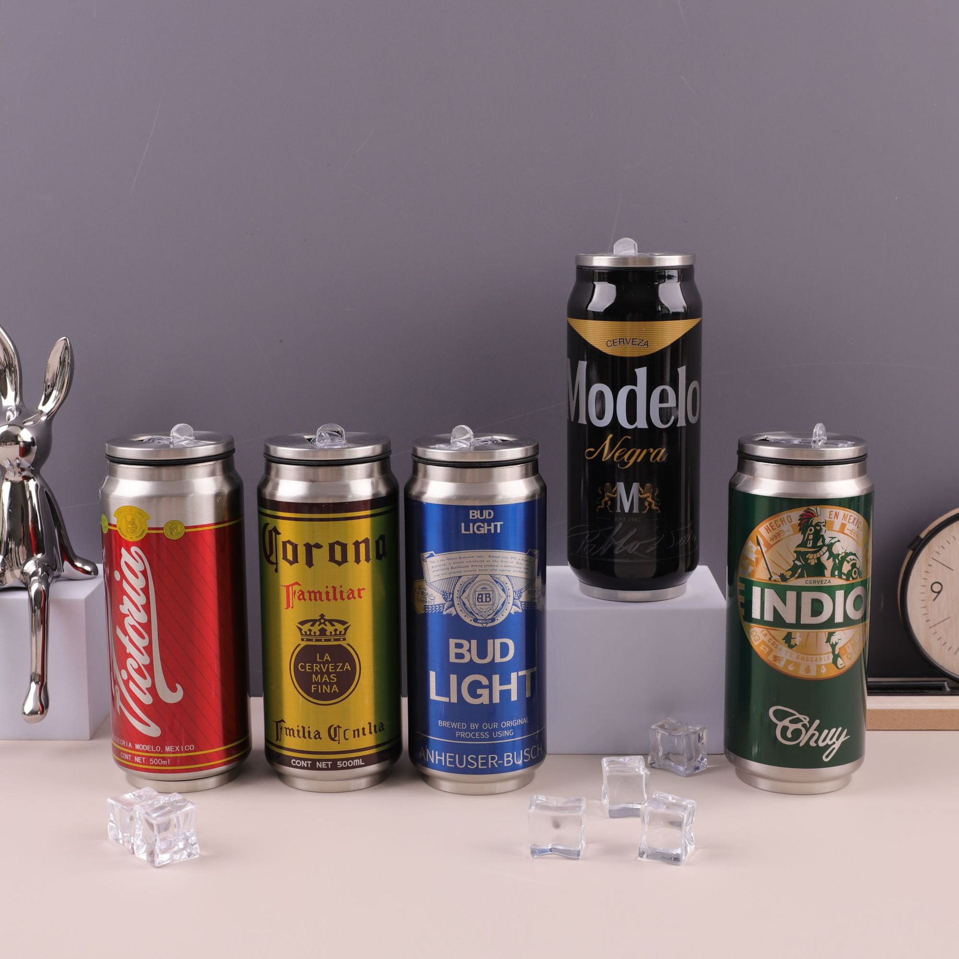 Cross-border creative American-style cans, 304 stainless steel insulated straw cups, beer and cola cups, portable car cups full figure