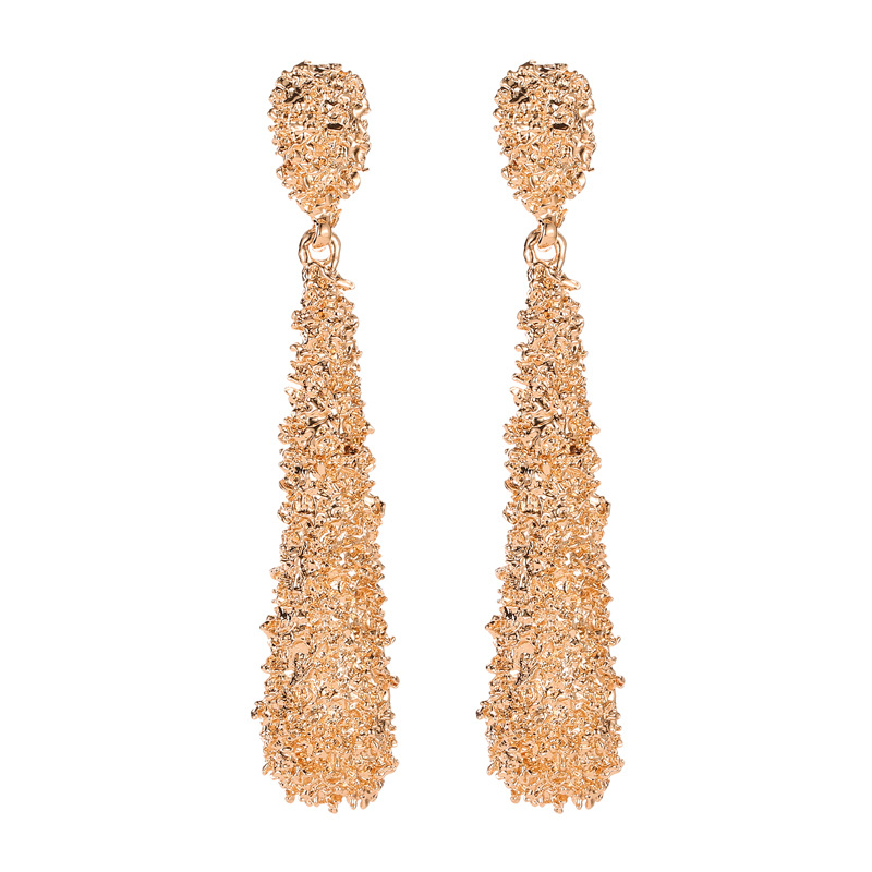 European and American exaggerated teardrop-shaped earrings for women, long embossed alloy matte stud earrings, cross-border fashionable earrings Item Picture