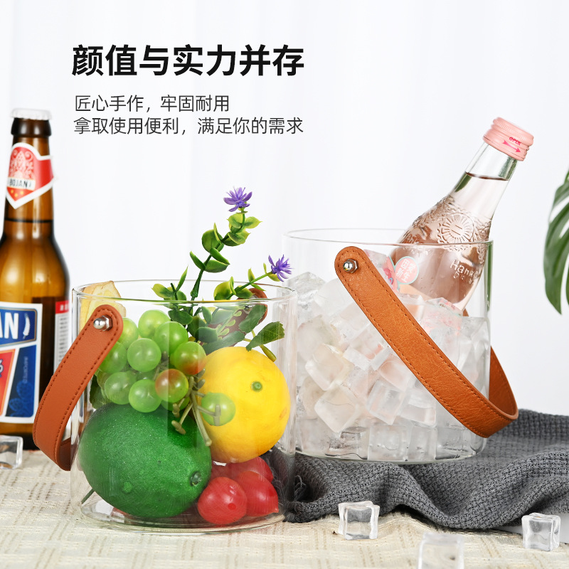 Nordic transparent hand-held fruit basket, household glass water storage bucket, chilled cola and beer, high appearance level picnic hand-held basket Specification drawing