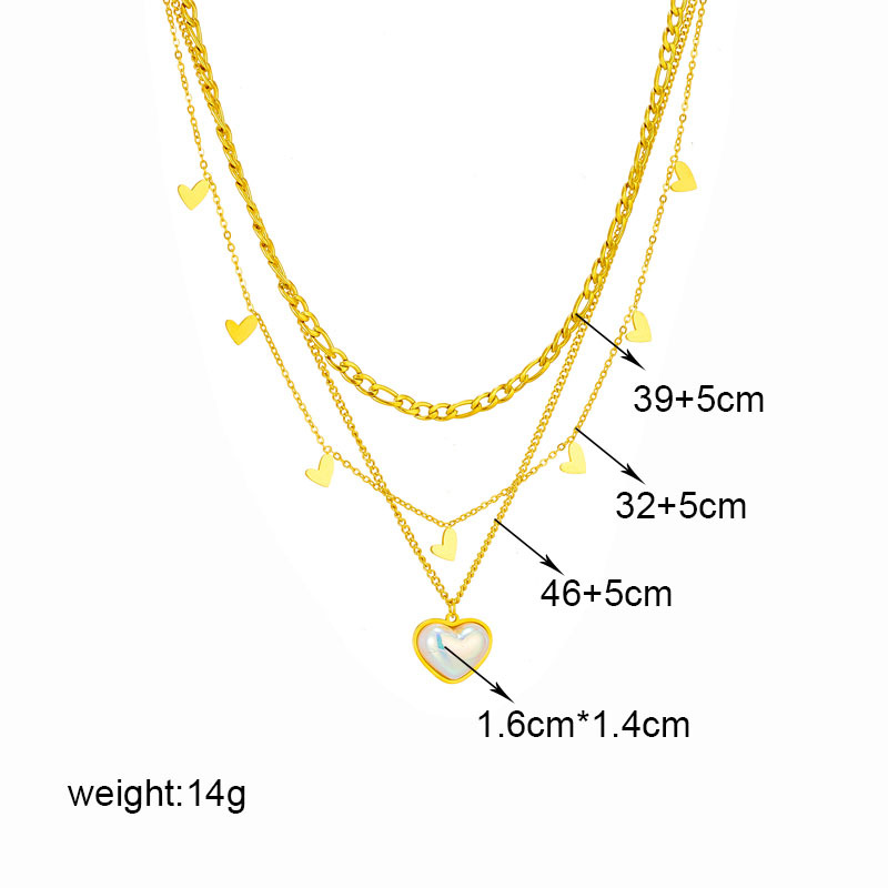This is a versatile necklace featuring a unique and fashionable design of titanium and steel multi-layer mixed chain with a pearl and heart-shaped pendant Application Scenario
