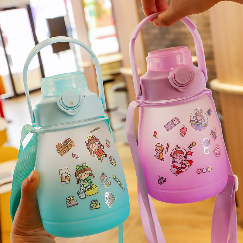 Wholesale of new summer children's straw drinking water cups, large-bellied cups, portable large-capacity student plastic cups as gifts details Picture