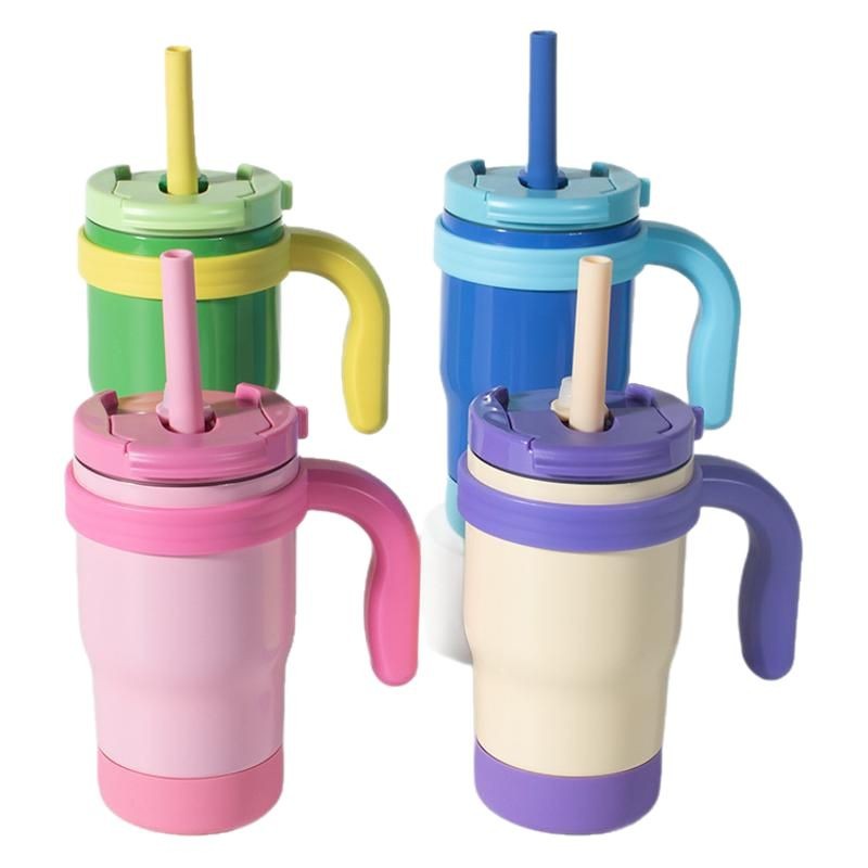 Exclusive new products: Private mold 14OZ double-layer stainless steel children's handle cup, straw cup, Ruduce children's insulated cup details Picture