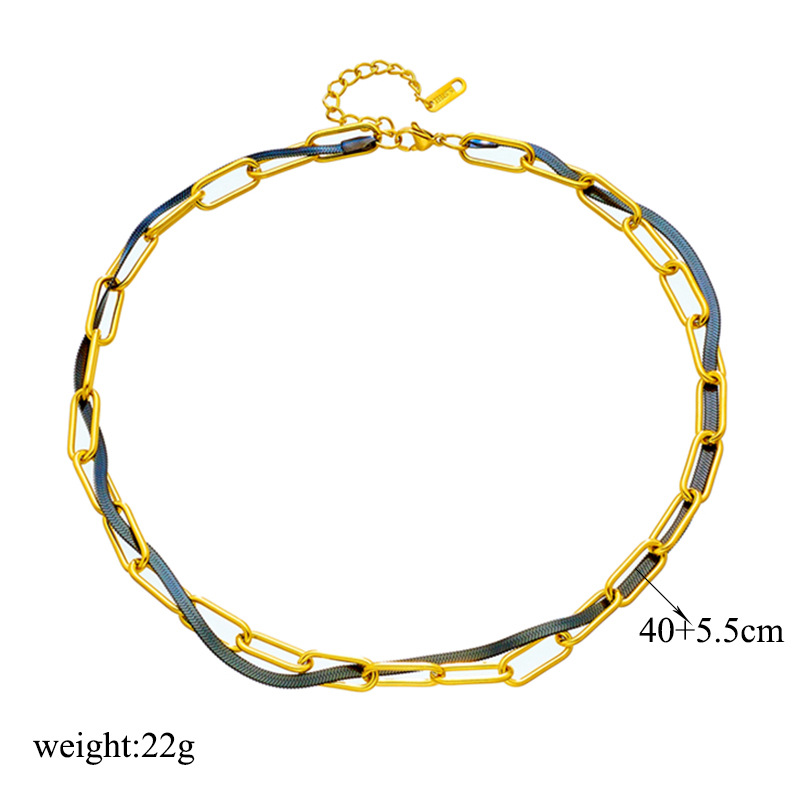 European and American fashion punk hip-hop personality design, color-blocking double-layer chain metal titanium steel heavy industry necklace Item Picture