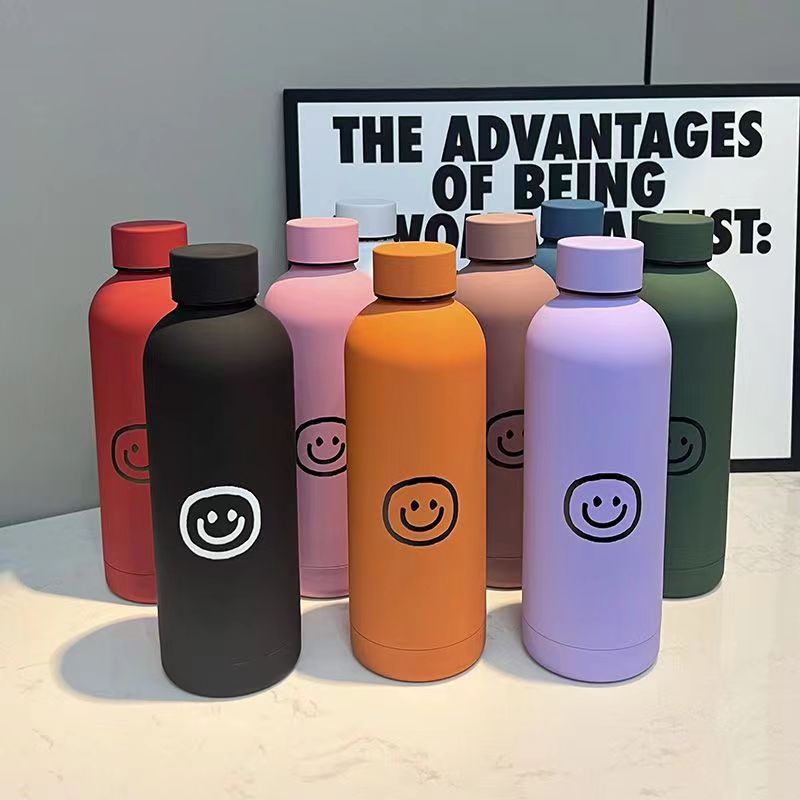 Smiling direct drinking cup, simple round head smiling portable stainless steel insulated cup, couple, Internet celebrity, student, high appearance level water cup full figure