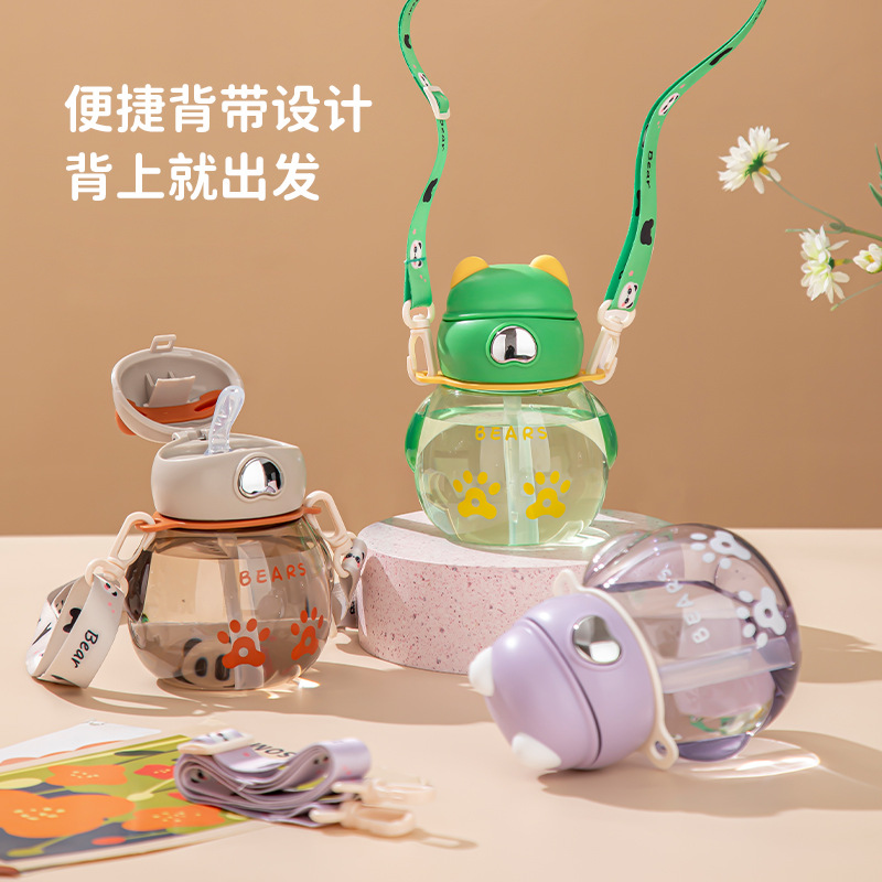 Wholesale of mini children's water cups of the same style as Xiaohongshu, Bear Dudu transparent plastic cups, and household high-appearance standard straw cups full figure