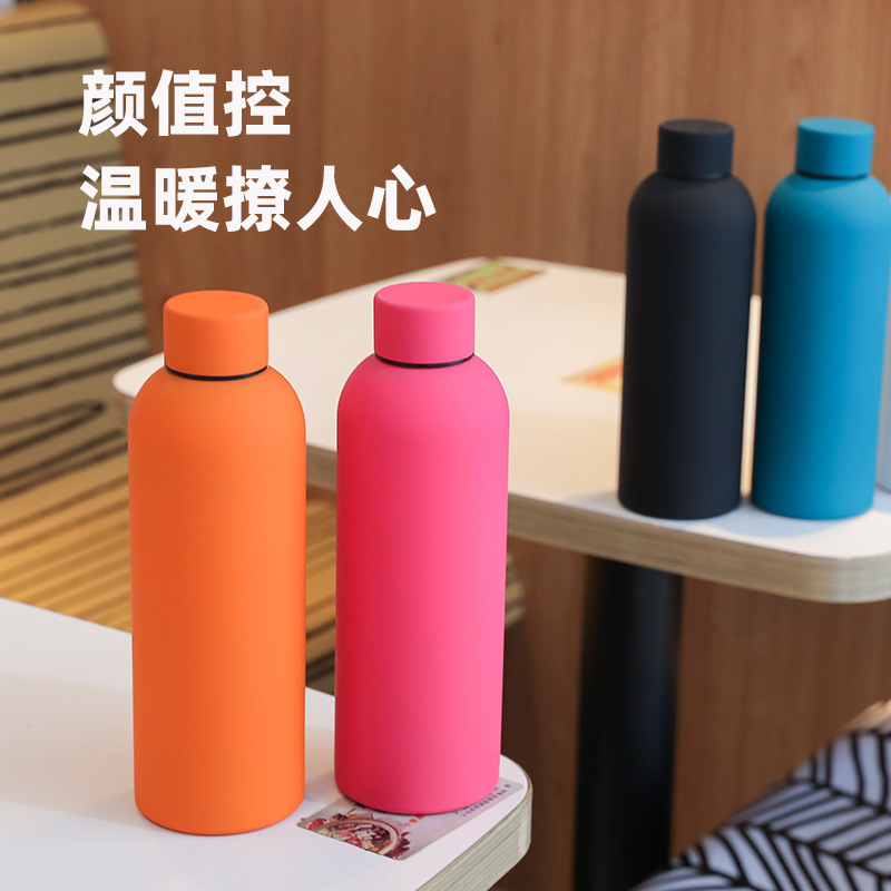 New rubber paint sports small-mouth bottle insulated cup, double-layer vacuum 304 stainless steel cola American-style small-mouth straight cup details Picture