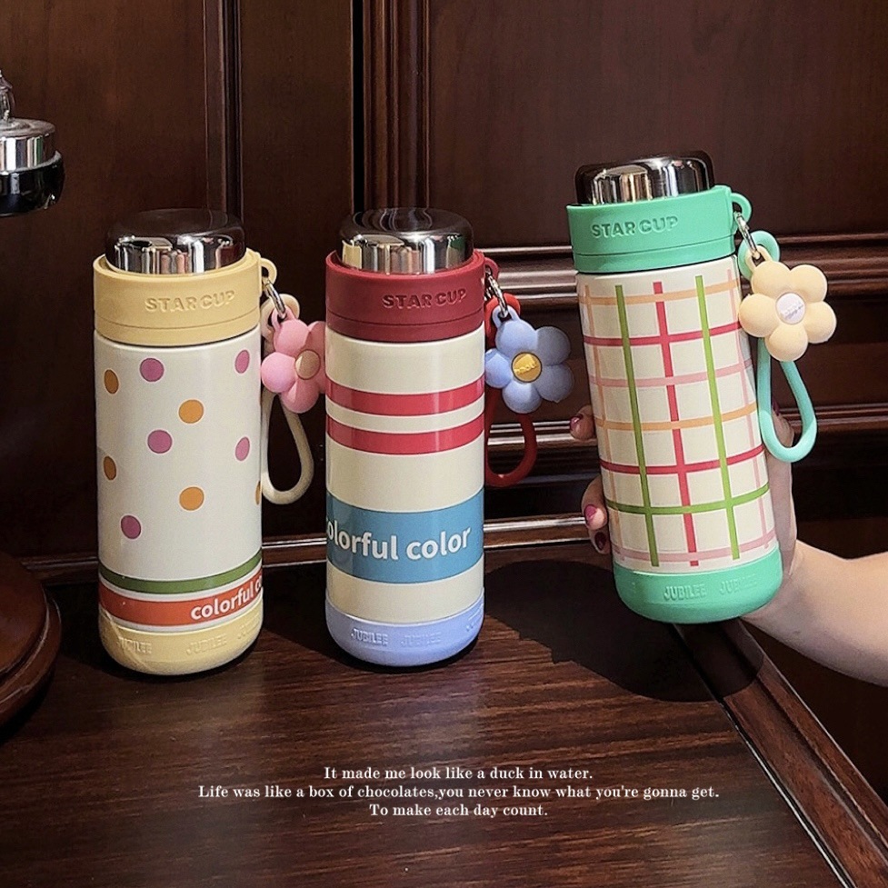Girls' exquisite small flower insulated cup, high appearance level portable water cup, fashionable gift for girls, stainless steel retro cup full figure