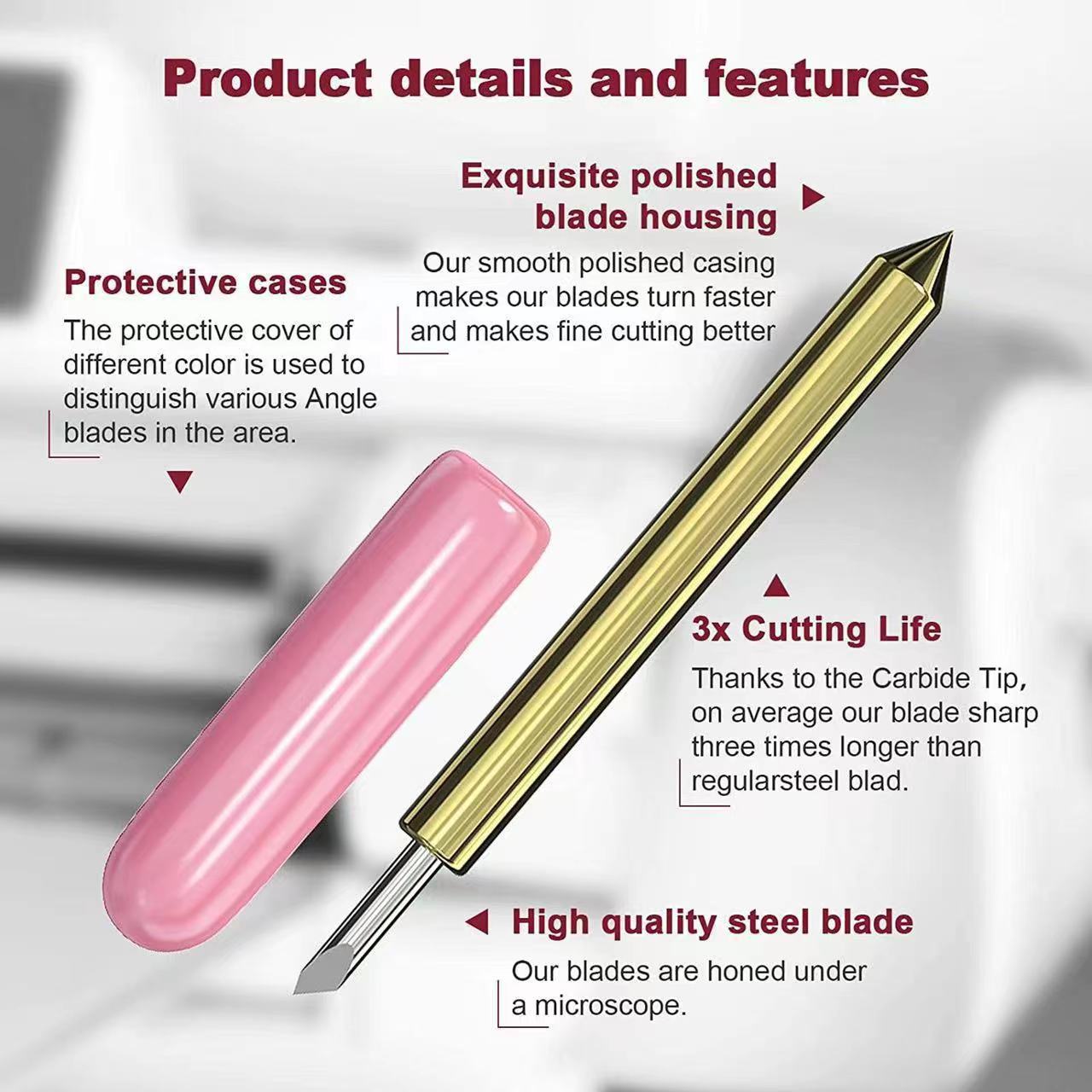 Cross-border gold engraving knife with golden handle Explore Air deep cutting Roland blade hard alloy engraving and cutting Specification drawing