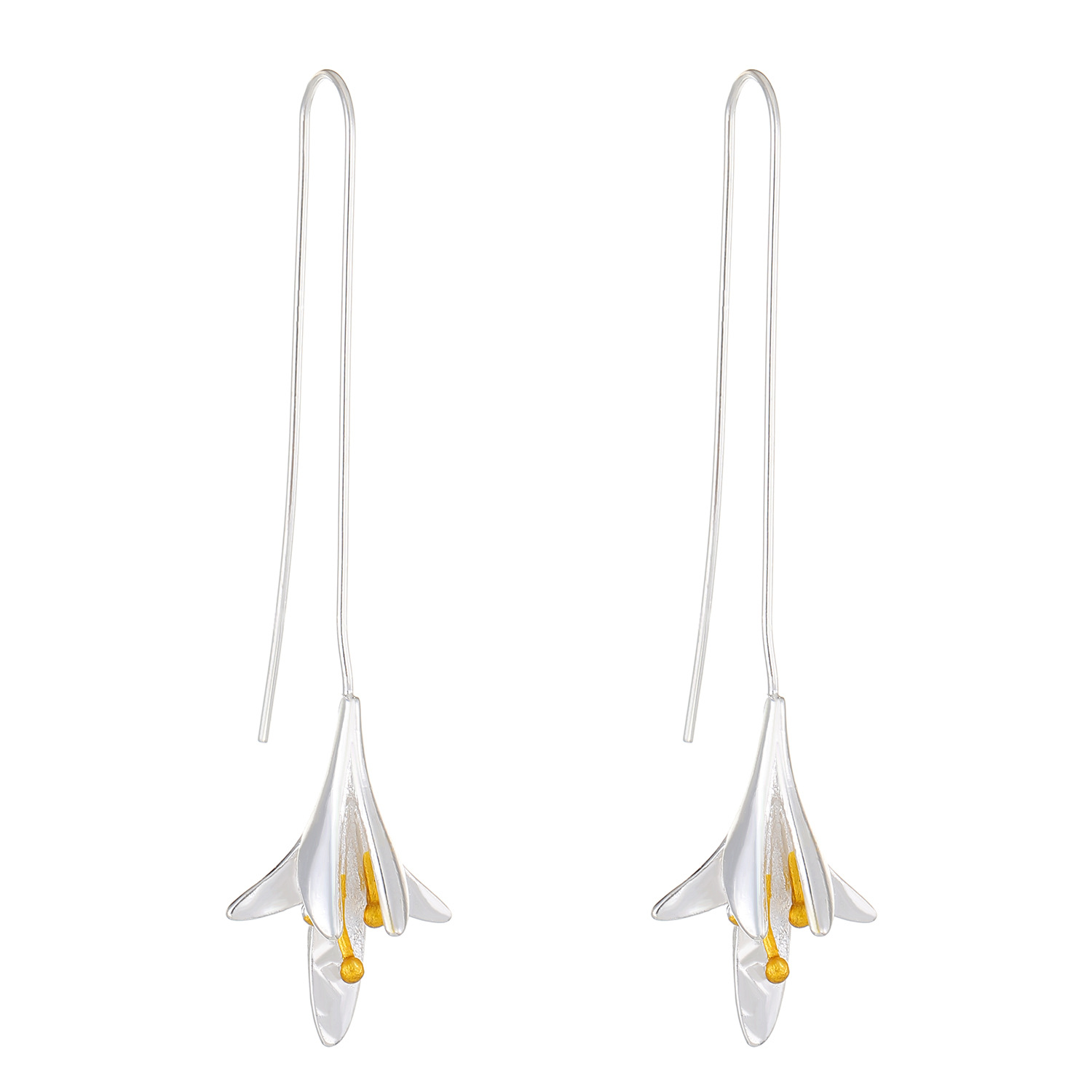 Cross-border spring and summer lily earrings for women, ins style, retro long and elegant flower ear lines, European and American style earrings wholesale Item Picture