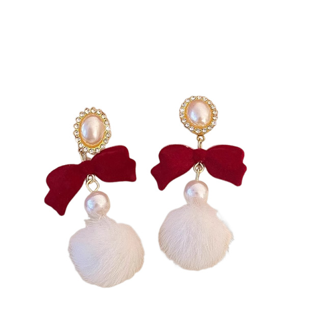 Red plush earrings for Christmas, autumn and winter, women's New Year stud earrings, 2024 new style bestsellers, niche earrings, New Year earrings Item Picture