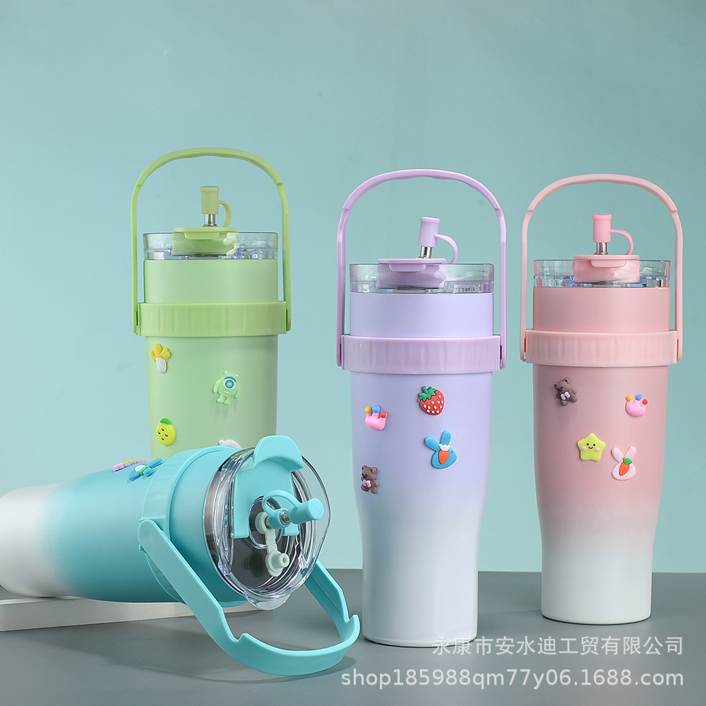 Cross-border Juwuba 304 stainless steel insulated cup, 40oz hand-held straw, straw ice cup, portable car cup full figure