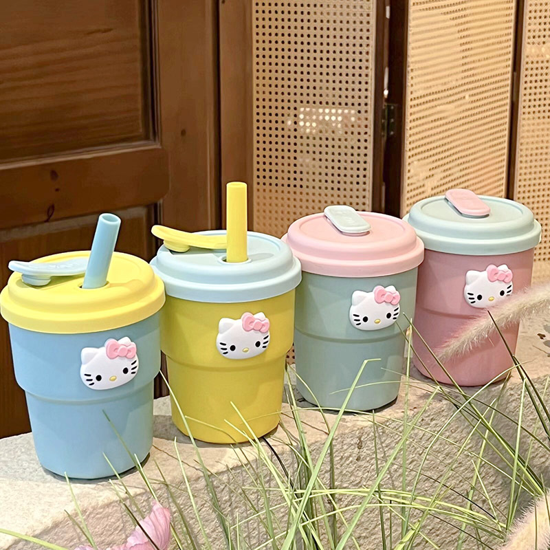 Cute Ins-style sticker straw cup for girls, portable and heat-resistant straw cup for children and office workers, new style details Picture