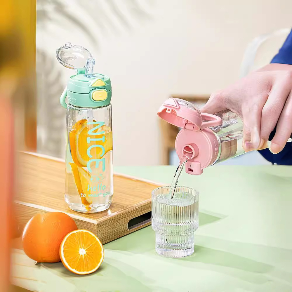 Women's large-capacity double-drinking portable straw cup, men's student and children's sports plastic cup, summer high-temperature resistant pot details Picture