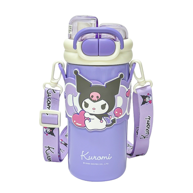 The cute Sanrio Family series double-drinking lockable thermos cup with adjustable rope makes it convenient to carry drinking cups Item Picture