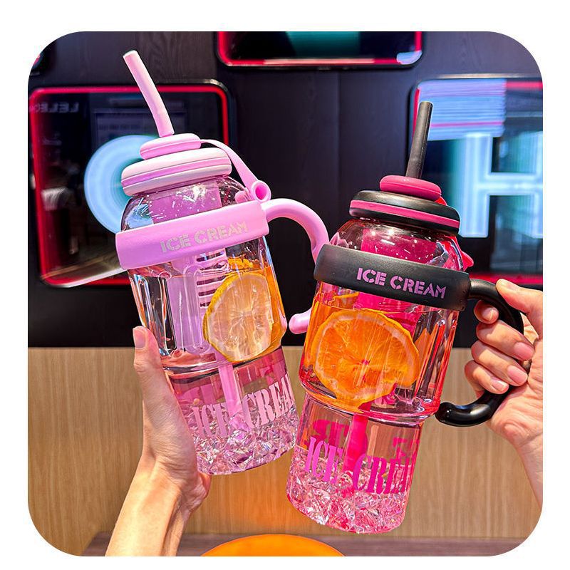 2025 Giant Ice Cup, large-capacity water cup, high appearance level, straw, big belly cup, tea strainer, flower tea, portable plastic cup details Picture