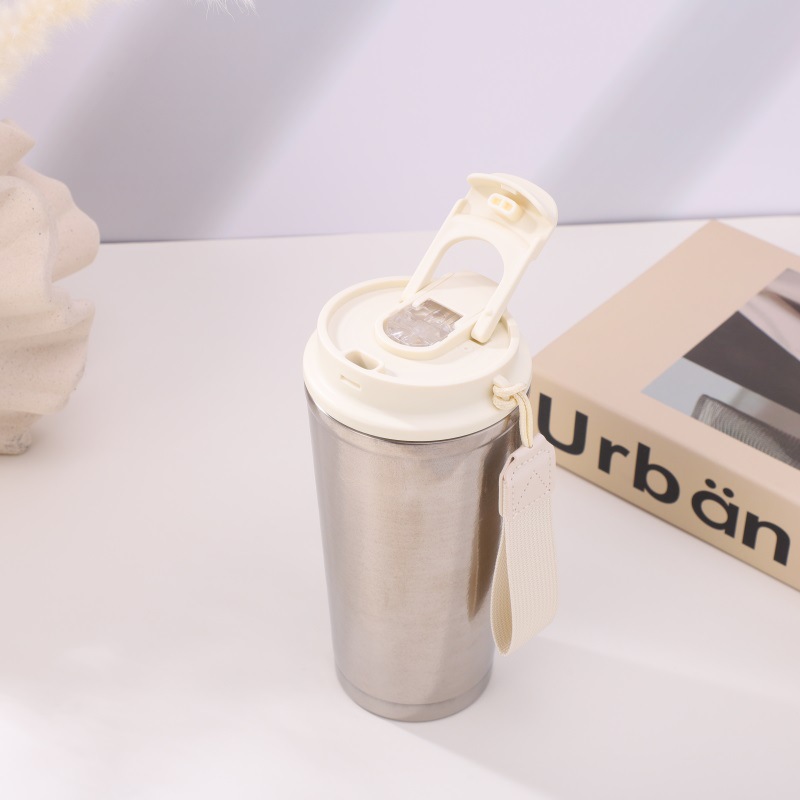 Light luxury pure titanium women's coffee cup, outdoor portable straw cup, car insulated cup, vacuum titanium cup with handle rope details Picture