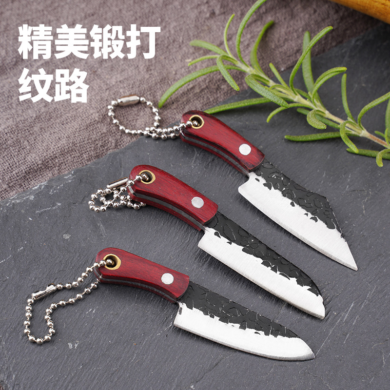 Keychain pendant, small knife, camping portable self-defense tool, forged mini knife, pocket-sized unboxing and unpacking details Picture