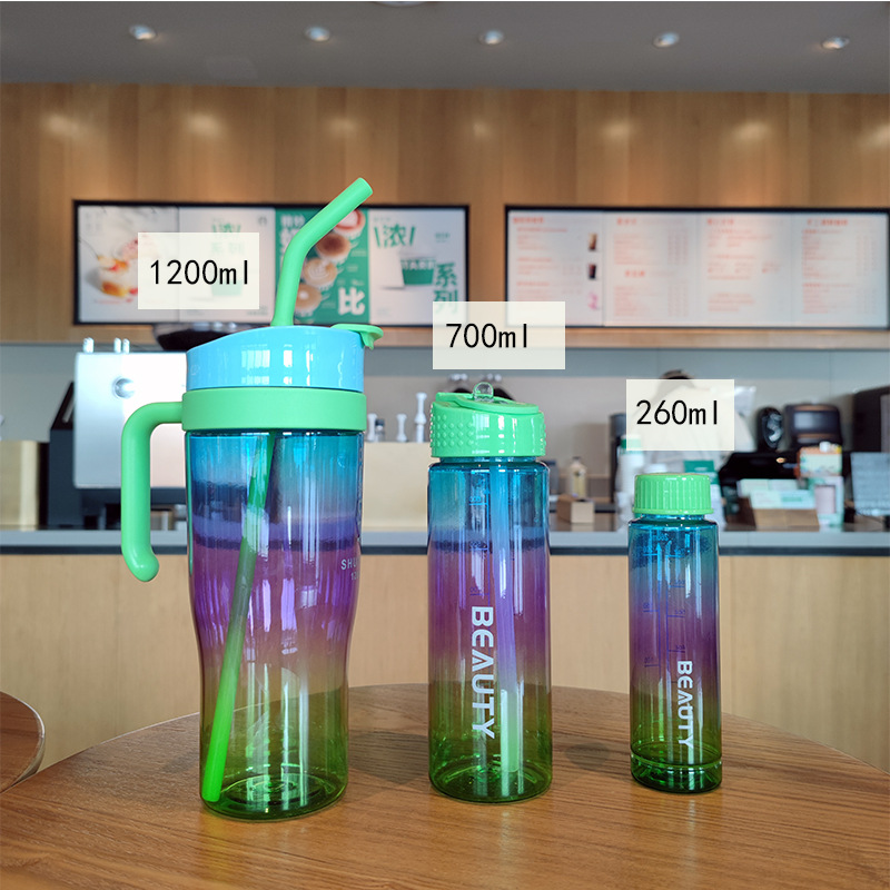 Wholesale large-capacity car cup, colorful three-piece set, double drinking cups, adult portable handle plastic car water bottles details Picture