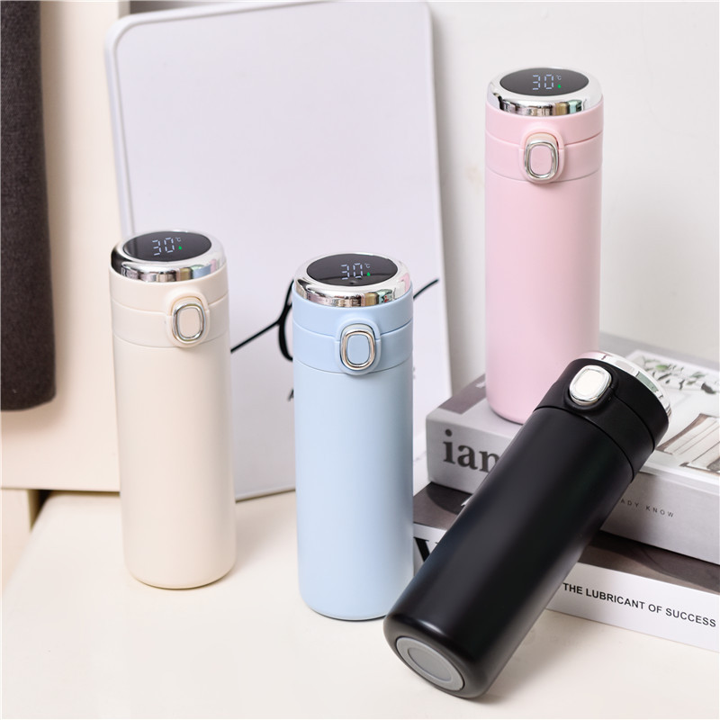 Large-capacity bouncing lid stainless steel insulated cup, intelligent temperature display, pea cup, warm water measuring cup, light luxury and high-end feel full figure
