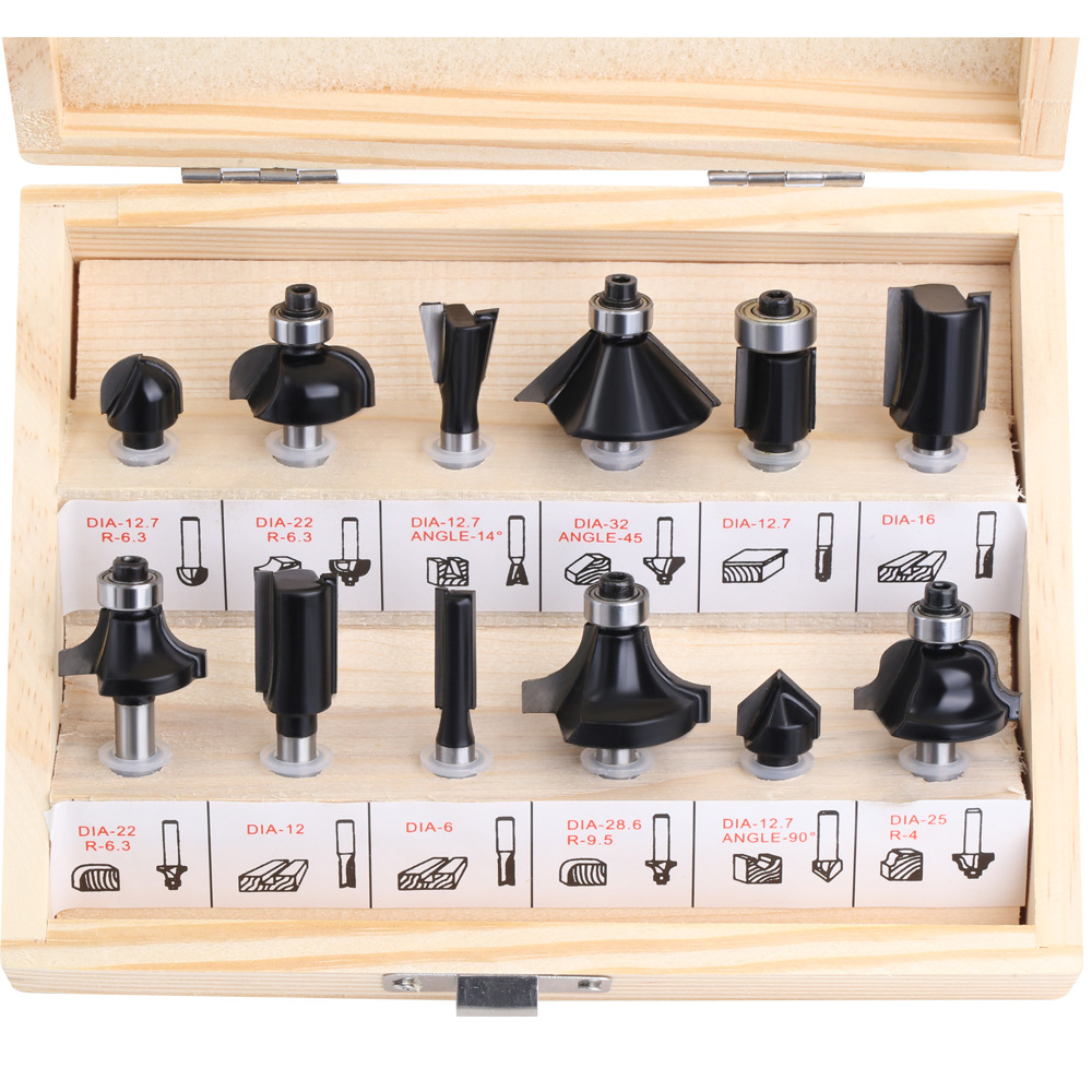 Woodworking milling cutter sleeve, edge finishing machine, engraving machine, tungsten steel alloy cutter head, 12-piece set of woodworking tools for slotting and trimming undefined
