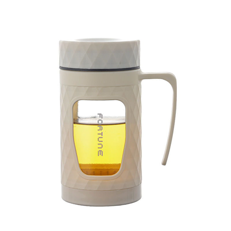 Double-layer anti-drop glass cups are suitable for both men and women to carry. They are large-capacity tea and water separation cups for office use and household use Item Picture