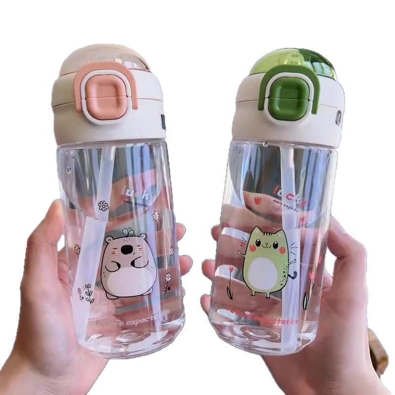 A popular and trendy children's plastic double-drinking cup with a cute and bouncy lid, an outdoor portable straw for direct drinking, and a student sports water cup Item Picture