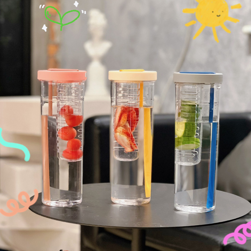 ins popular fruit water cups, lemon filter juice cups, plastic cups for boys and girls, straws, outdoor tea cups Specification drawing