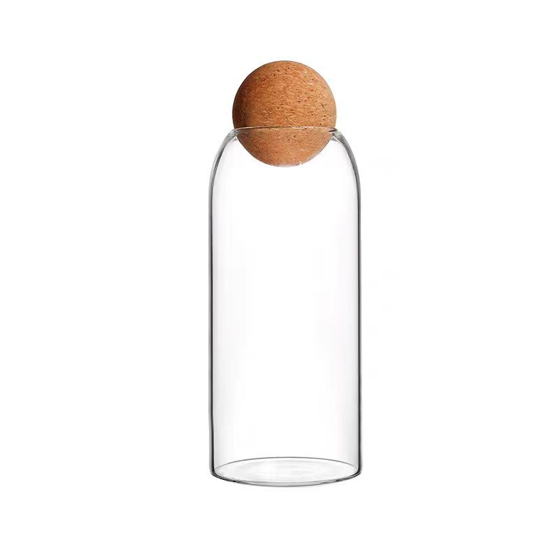 The manufacturer supplies food-grade transparent glass storage tanks with cork stoppers for coffee beans, snacks, and grains Item Picture