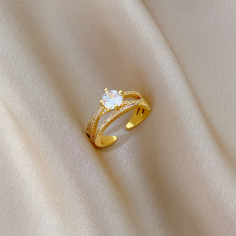 【 Real gold electroplated 】 Open ring, twisted and crossed personalized ring, index finger ring, the same style as Internet celebrities, simple and cold style details Picture