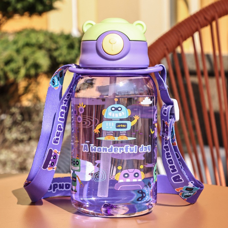 New cute and highly attractive cartoon children's plastic water cup, summer student straw cup, portable for outdoor use to drink water at school Specification drawing