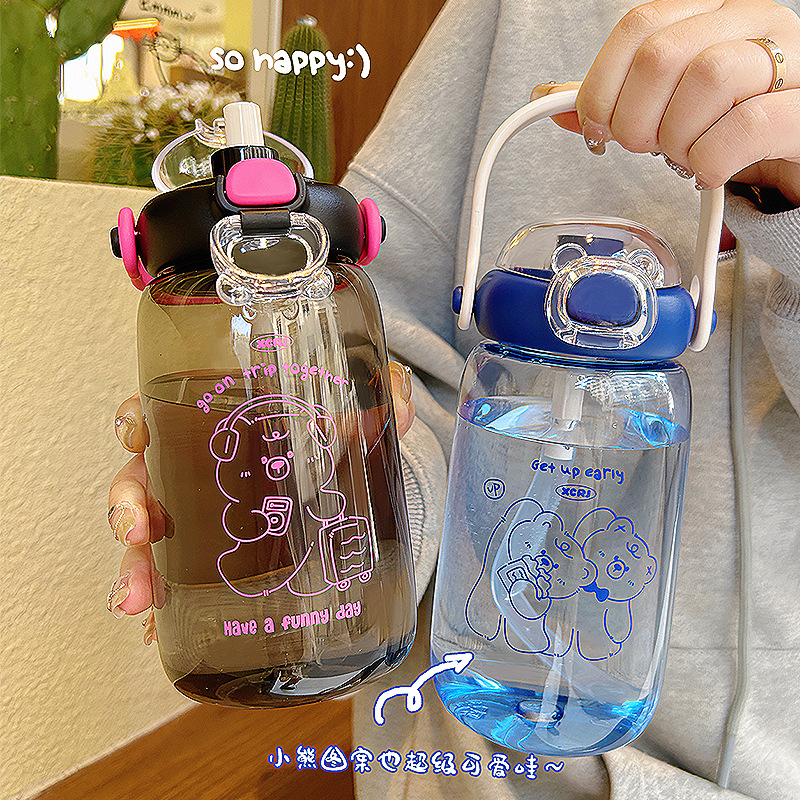 Cute girl plastic cup, cute cartoon student portable water bottle, outdoor anti-drop, high appearance level, double-drinking straw water cup Application Scenario