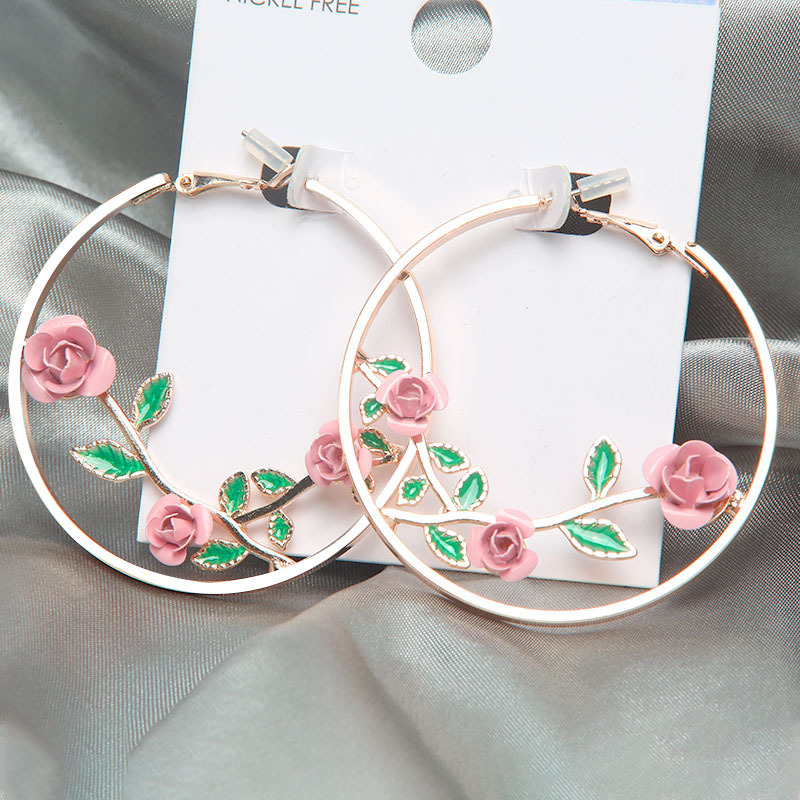 Amazon women's cross-border trendy large earrings from Europe and America, multi-color rose-shaped exaggerated round high-end earrings details Picture