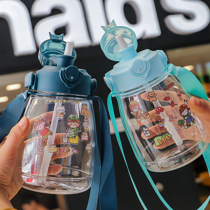 Wholesale of new summer children's straw drinking water cups, large-bellied cups, portable large-capacity student plastic cups as gifts Specification drawing