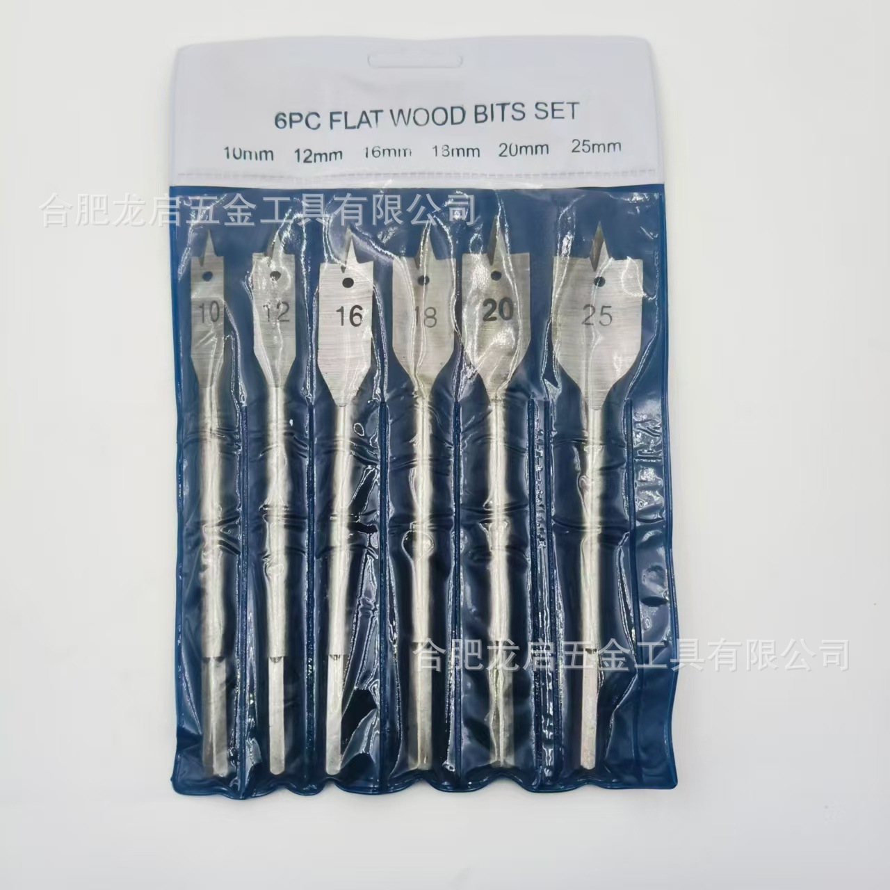 6-piece set of hexagonal handle hanging bag woodworking flat drill set, woodworking drilling and hole opening machine, 10-25mm woodworking drill Specification drawing