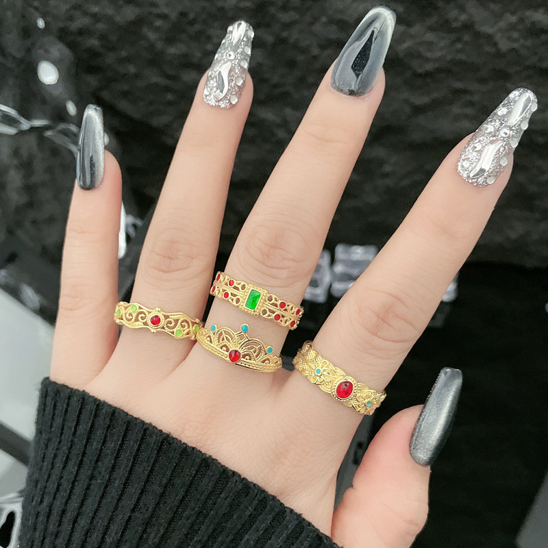 Retro Chinese trend, imperial style, high-end open ring, women's lace lace, hollowed-out, versatile, elegant, niche ring trend details Picture
