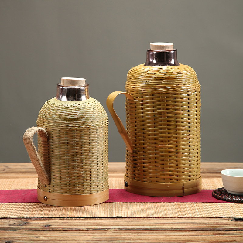 Bamboo woven thermos, household retro thermos, glass inner liner, old-fashioned thermos, tea room thermos, bamboo woven thermos details Picture