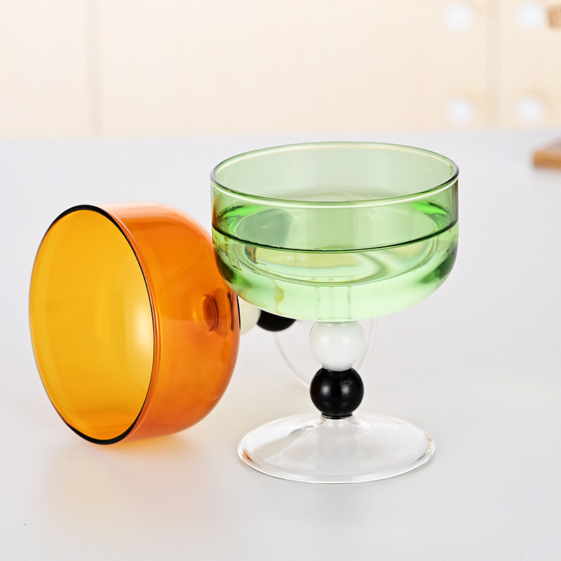 Colored high borosilicate glass cups, household heat-resistant tall glass cups, restaurant ice cream cups, dessert cups, contrasting color glass cups details Picture