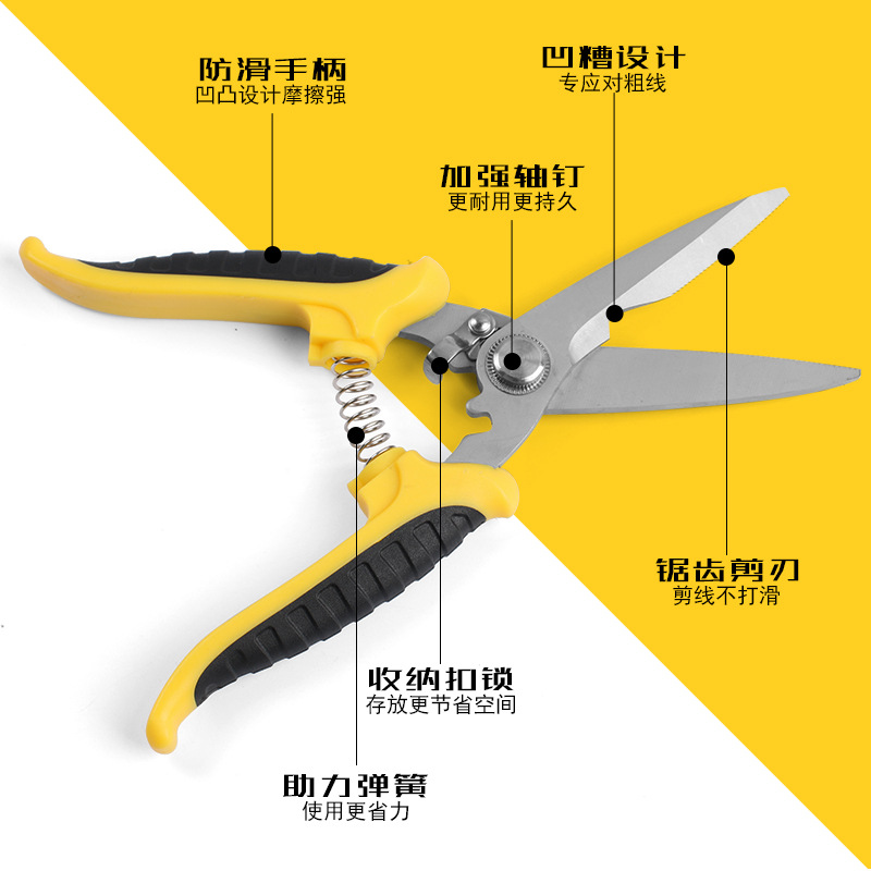 Factory direct sales of wire trough shears, stainless steel electrical shears, multi-functional wire cutters, wire stripping shears, industrial electrical installation shears Specification drawing